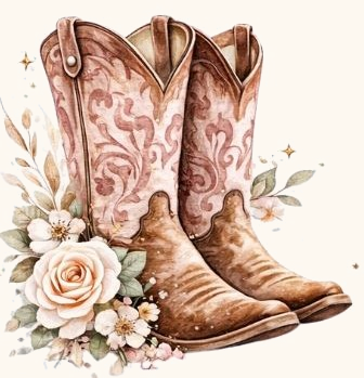 Watercolour pink and tan cowboy boots with roses